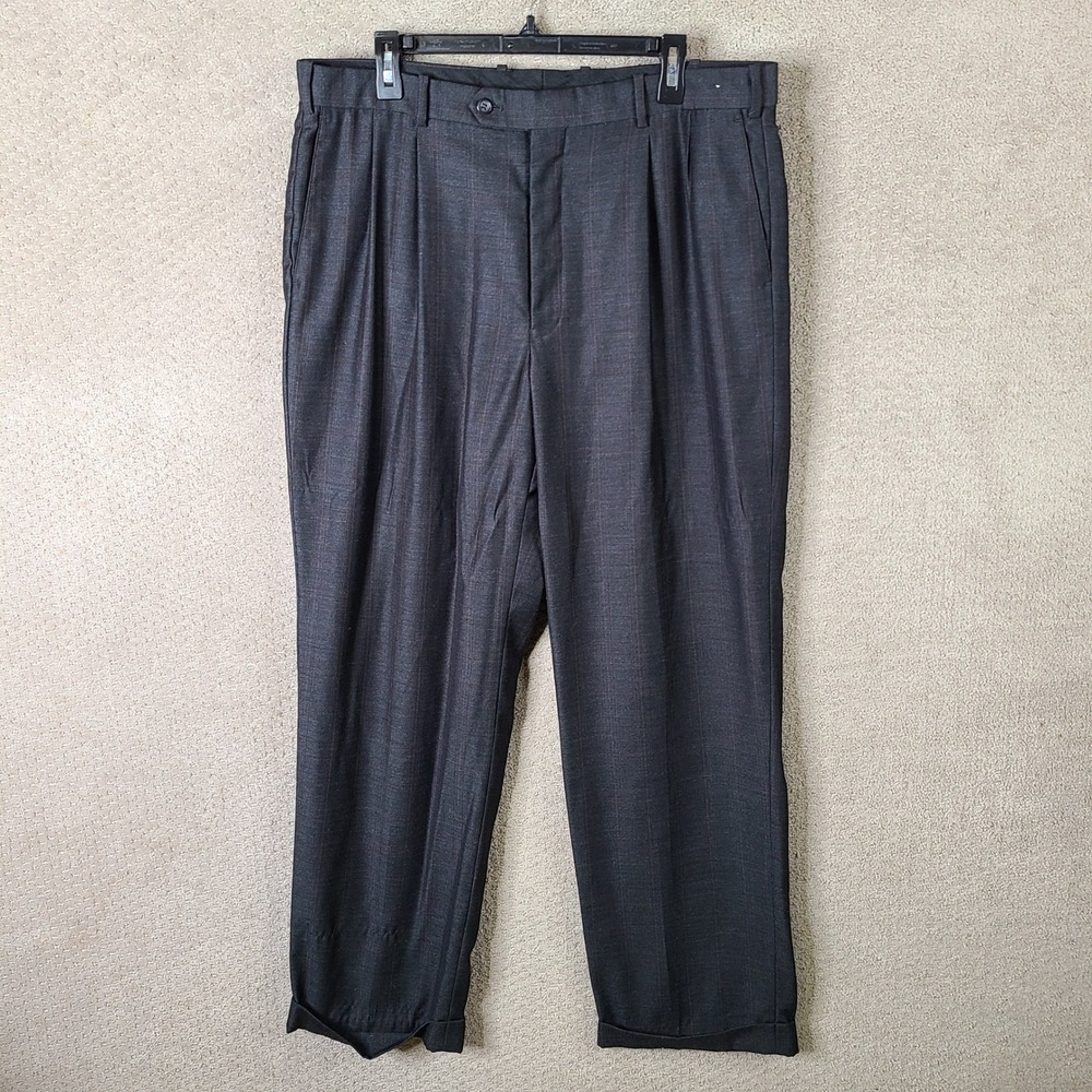 Metro Club‎ Pants Mens 38x32 (36x31) Gray Plaid Pleated Cuffed Trousers Slacks
